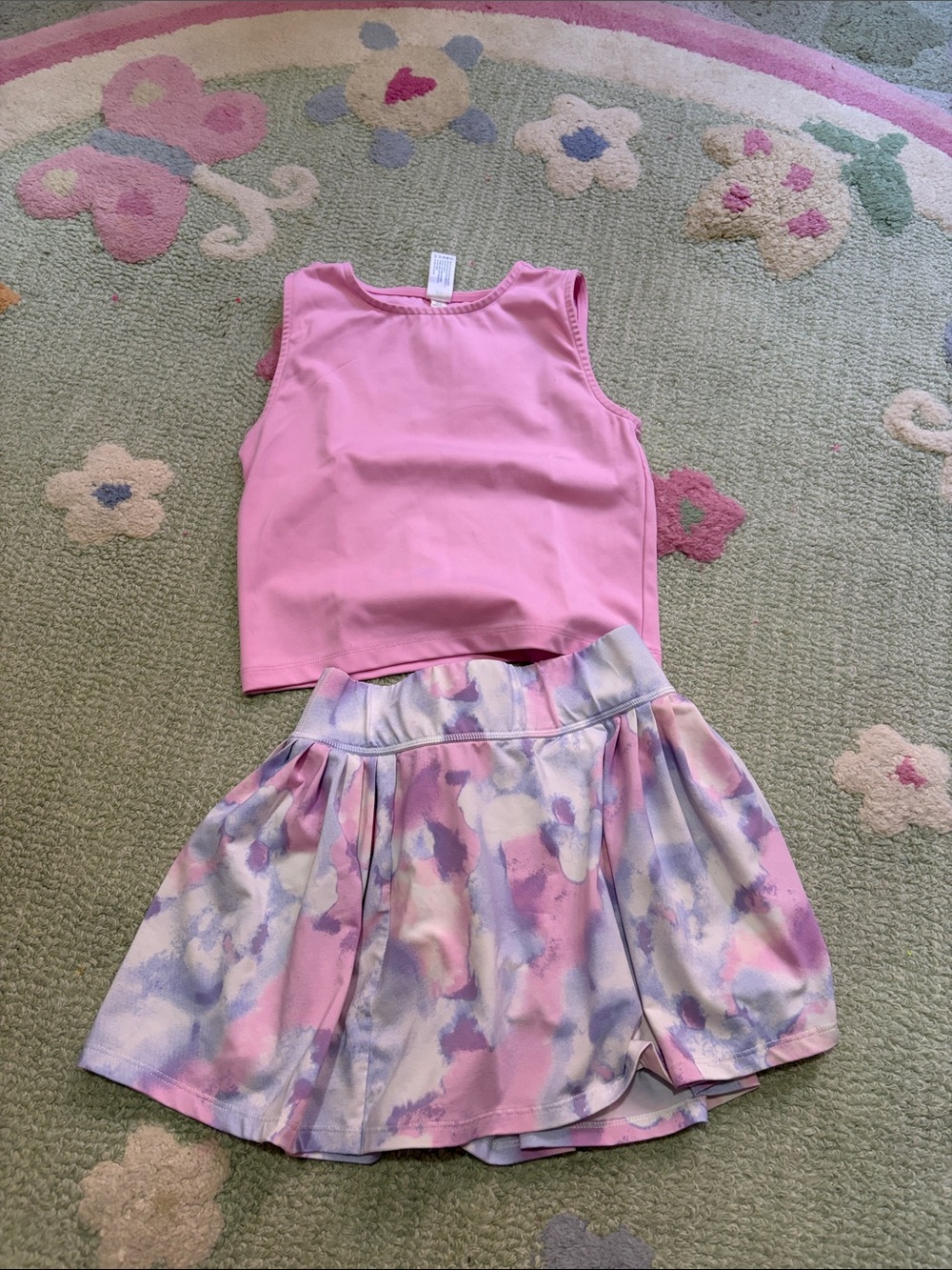 Girls Pink Sleeve less Top & Pastel Watercolor Skort Set